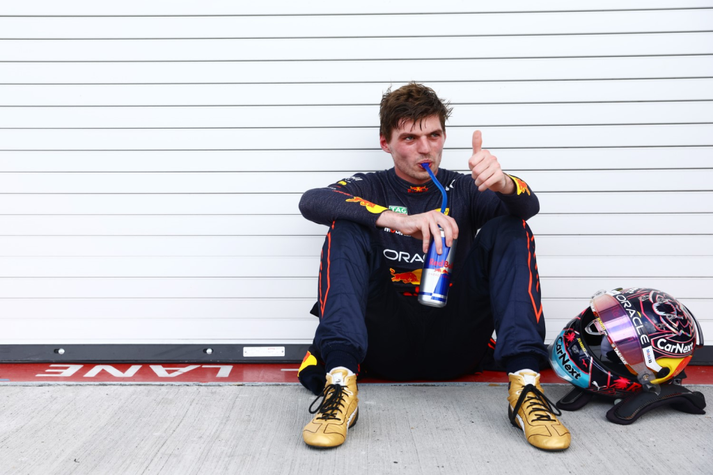 Max Verstappen with the Red Bull energy drink 