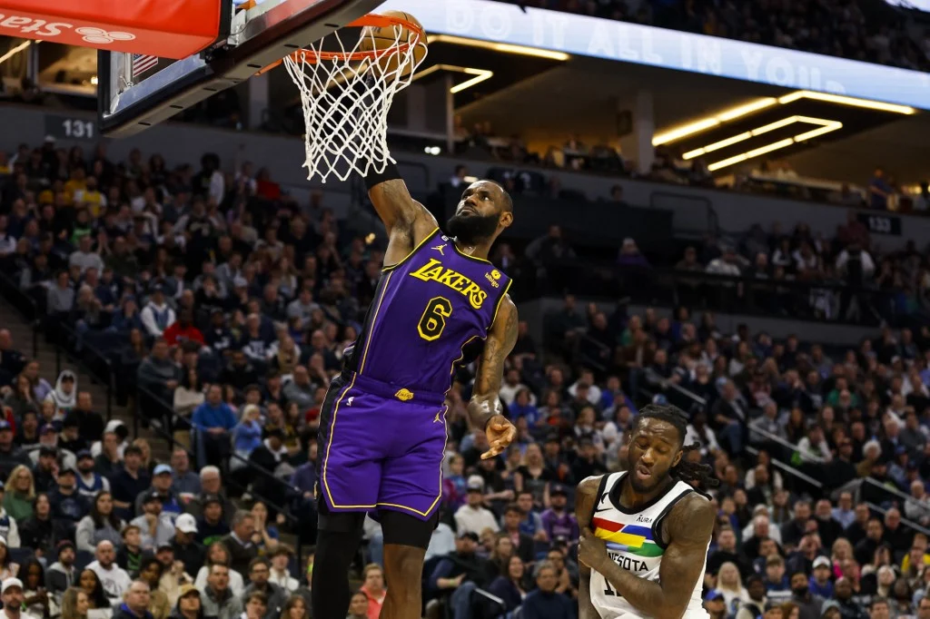 FILE – LeBron James #6 of the Los Angeles Lakers dunks the ball as Taurean Prince #12 of the Minnesota Timberwolves reacts in the second quarter of the game at Target Center on March 31, 2023 in Minneapolis, Minnesota. David Berding/Getty Images/AFP

Read more: https://sports.inquirer.net/?p=504598#ixzz7yYvWRZSU
Follow us: @inquirerdotnet on Twitter | inquirerdotnet on Facebook