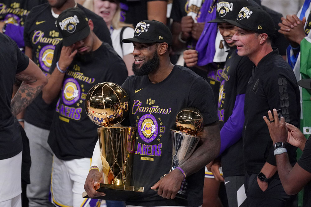 LeBron James with his trophies. Source - AP Photo/Mark J. Terrill