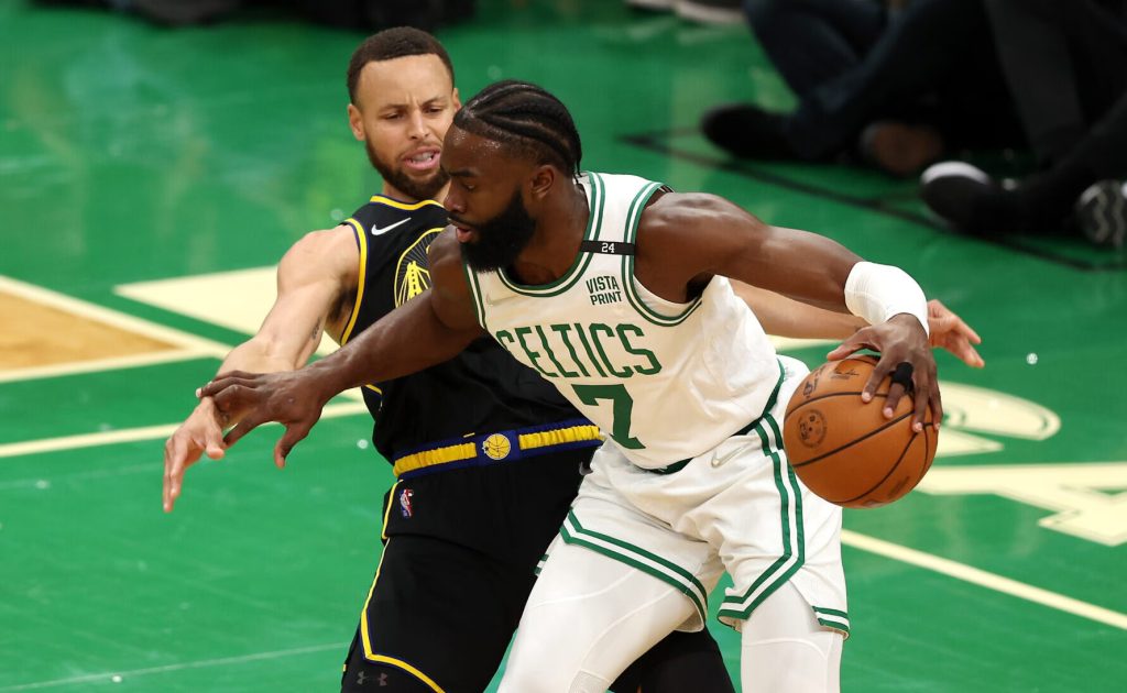 Stephen Curry and Jaylen Brown